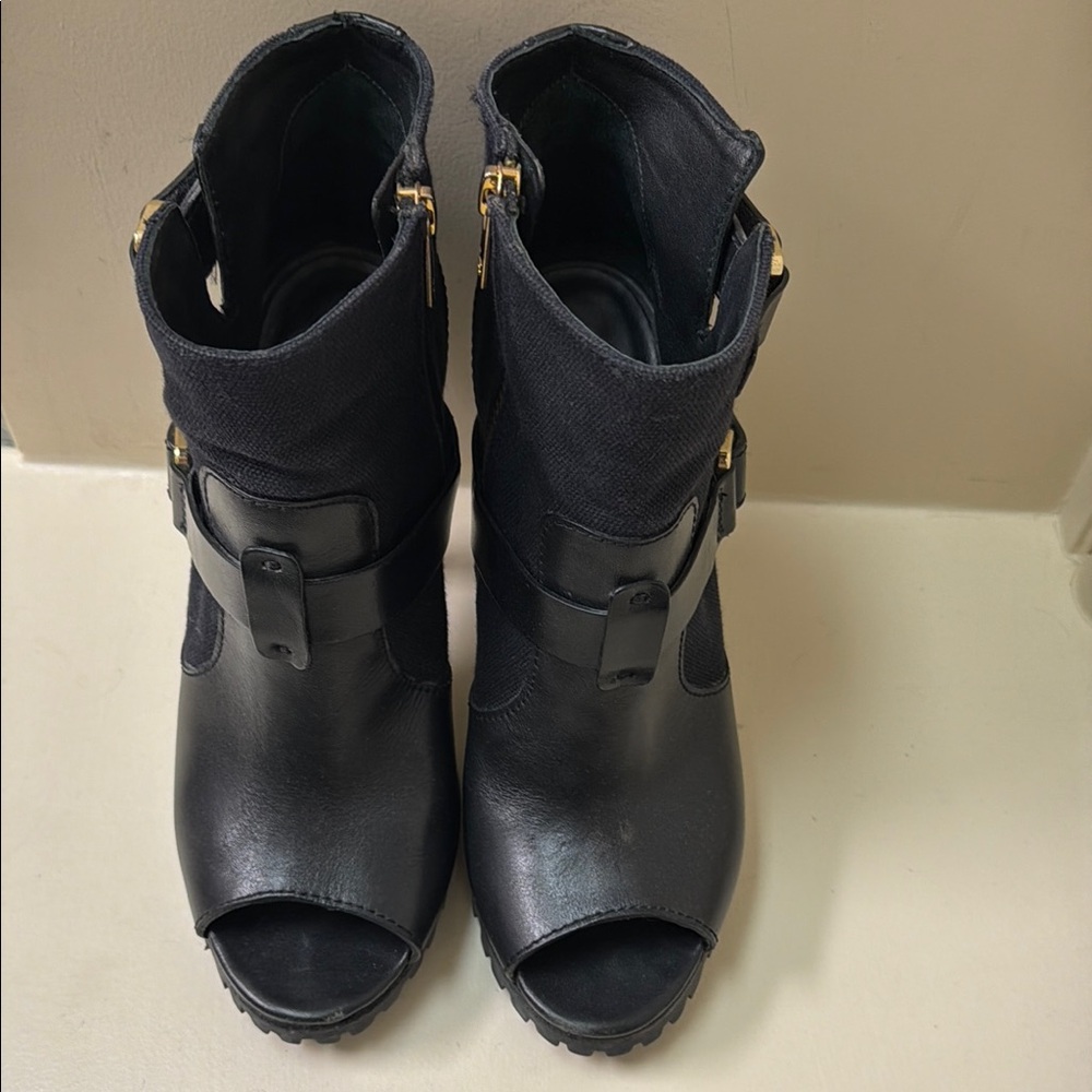 Tory Burch Black Peep-Toe Ankle Booties